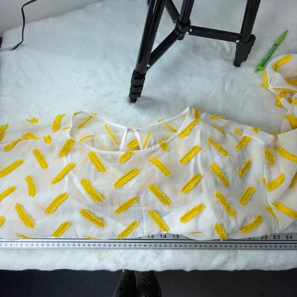 Ali & Jay Yellow Textured Long Sleeve Peplum Blouse S Polyester - Picture 8 of 10